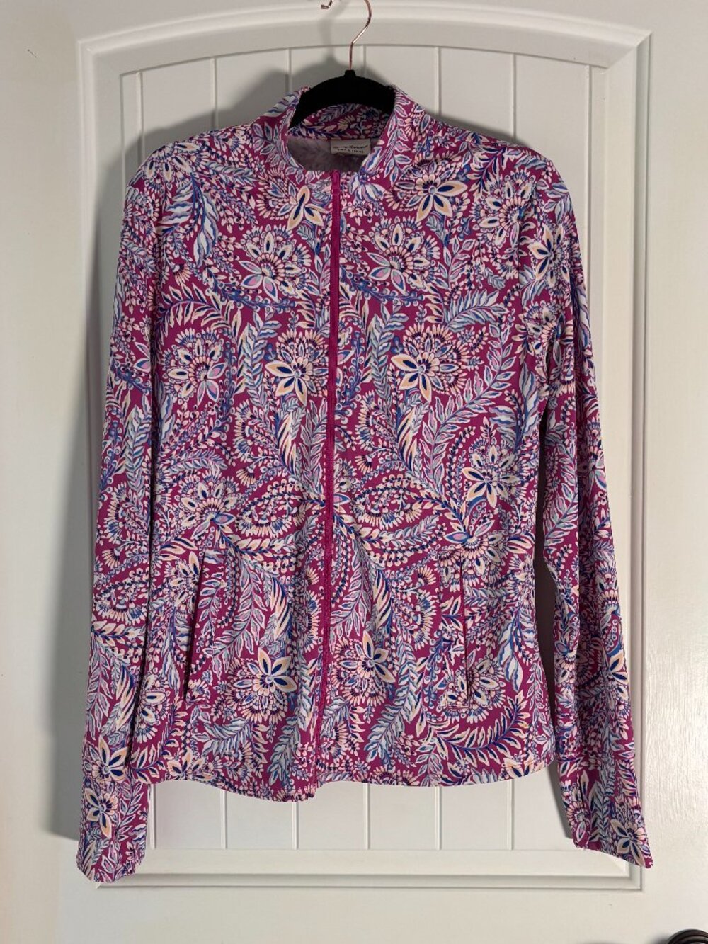 Tommy Bahama Pink and Blue Floral Paisley Golf and Tennis Full Zip Up Jacket XL